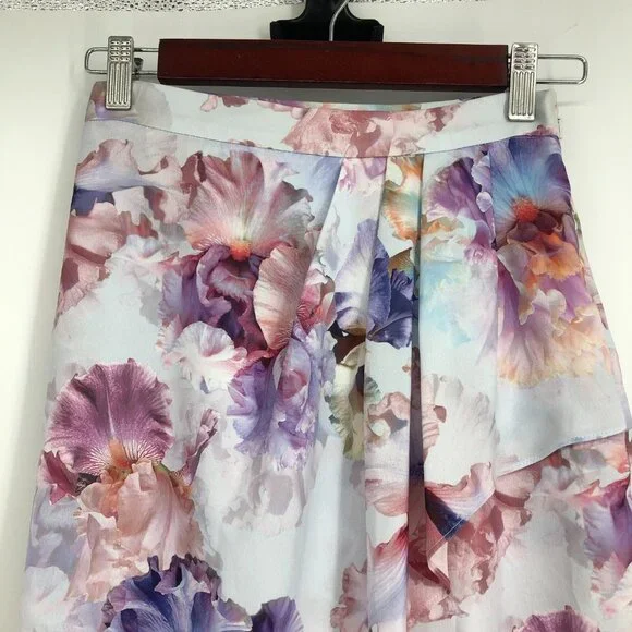 Ever New  Spring-Toned Multicolor Floral Lizzie drape thigh split midi skirt 2 - Picture 4 of 13